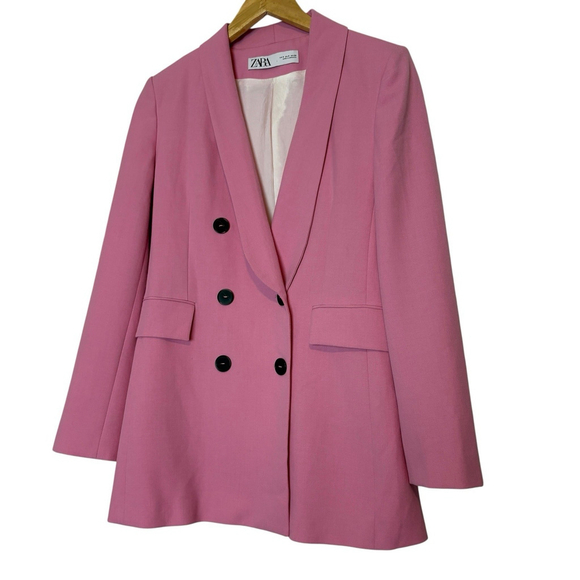 Zara Women Blazer Pink Double Breasted Shawl Collar Blogger Fave Size S Feminine - Picture 10 of 11